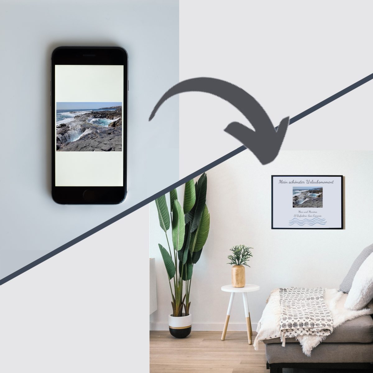 Urlaubsmoment Umwandlung Handy zu Poster im Rahmen